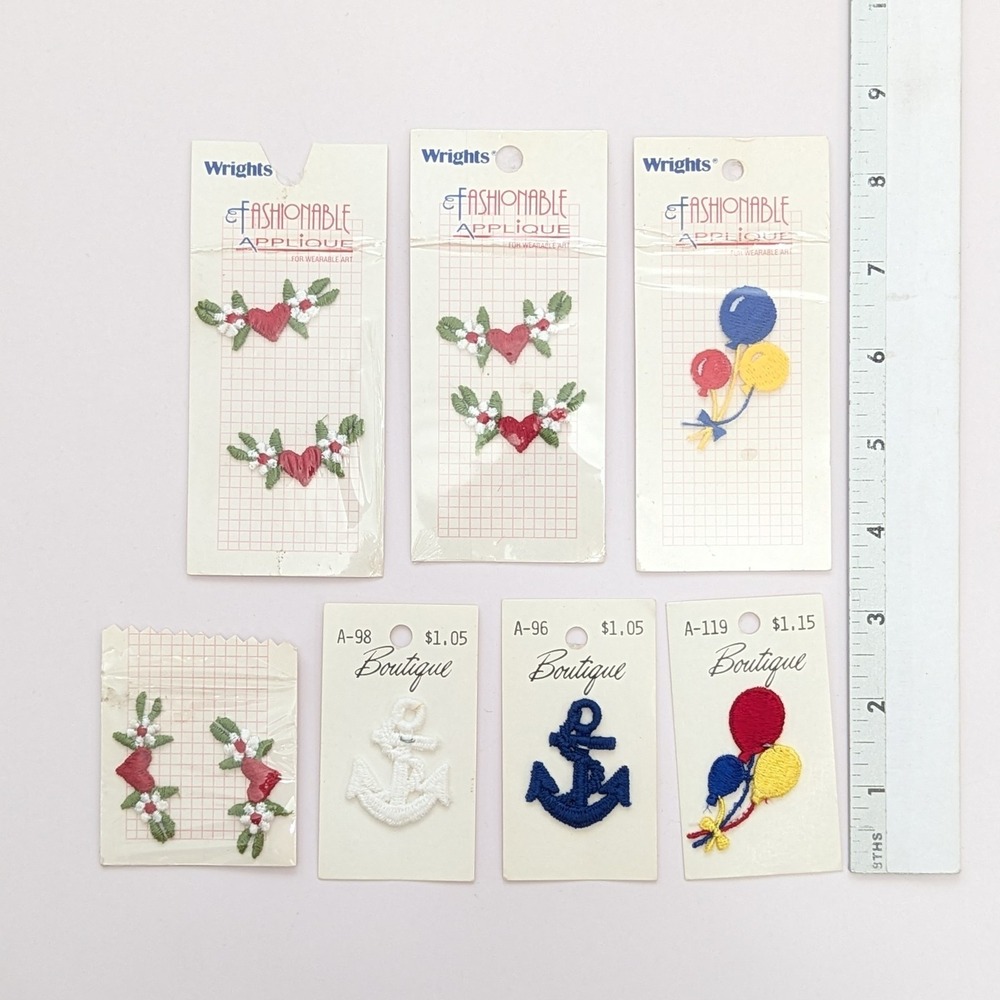 Vintage Sew On Applique Lot Anchor Hearts Balloons Embroidered Embellishments